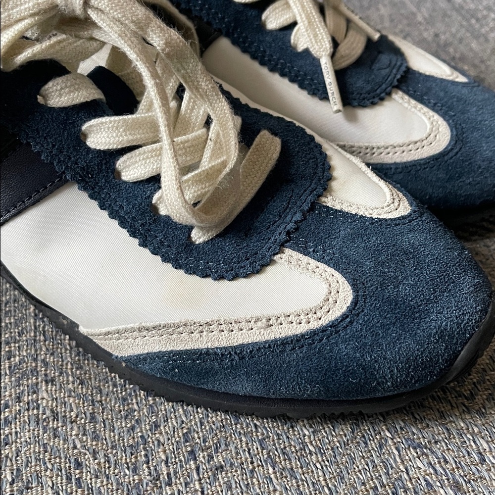 Tory Burch Navy and White Suede-Trim Sneakers - Picture 10 of 16
